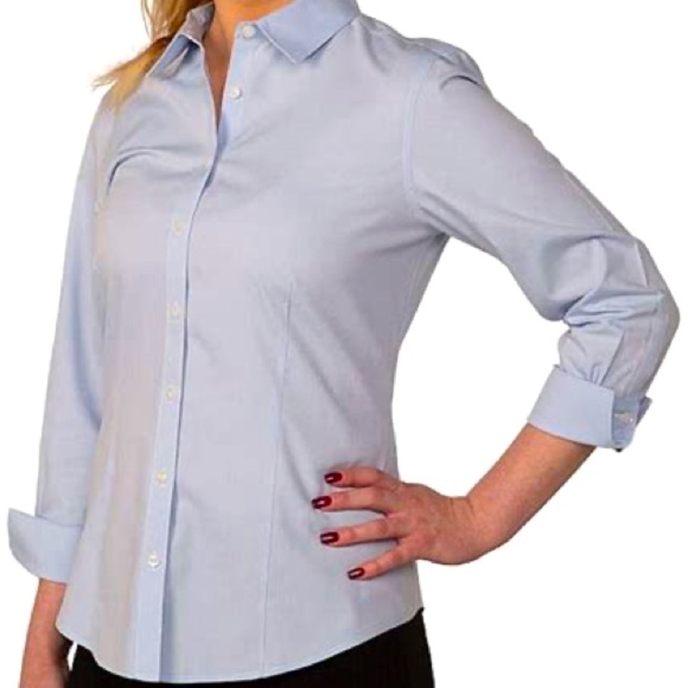 ❤️Brooks Brothers 346 Fitted 3/4 Sleeve Dress Shirt - EUC - Blue - Non-Iron - 6P